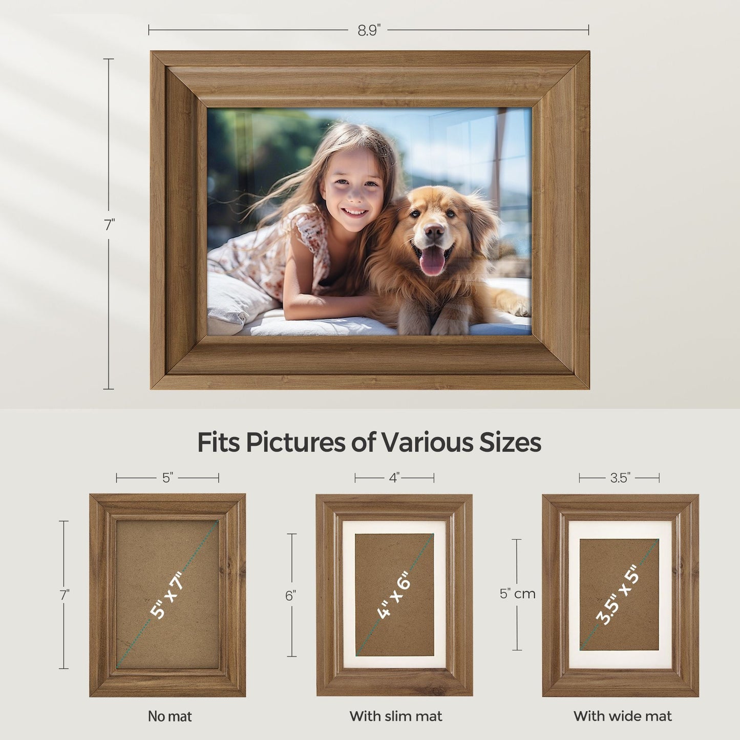 5x7 Picture Frames with 6 Mats for Wall, Set of 3