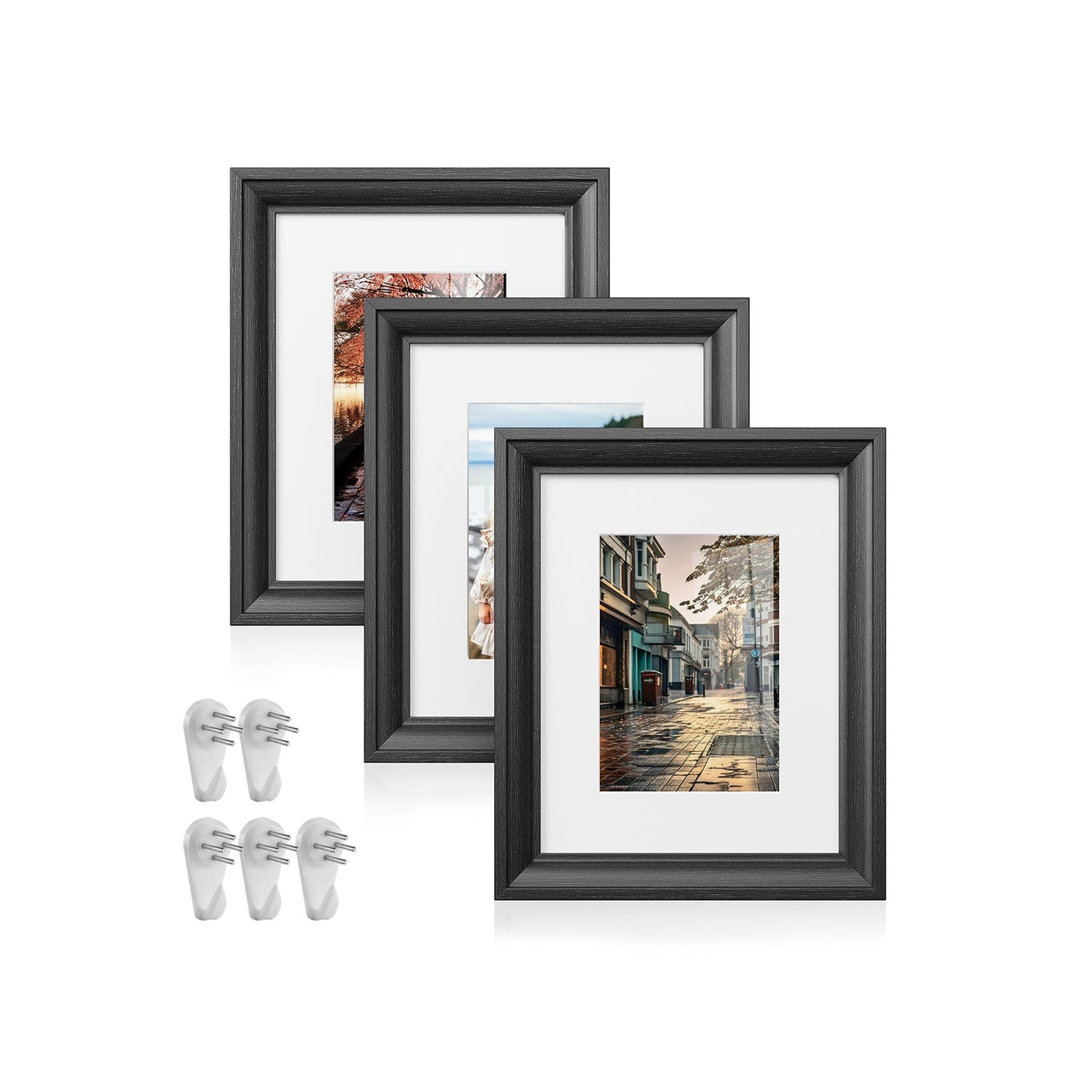 8x10 Picture Frames with 6 Mats for Wall, Set of 3