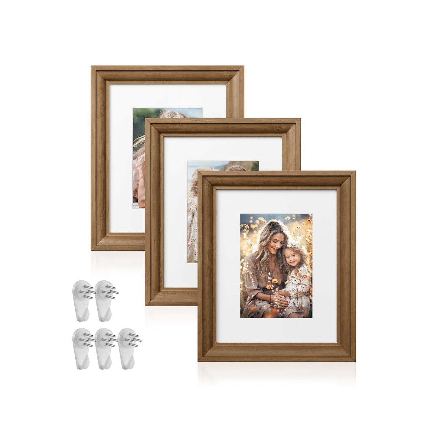 8x10 Picture Frames with 6 Mats for Wall, Set of 3