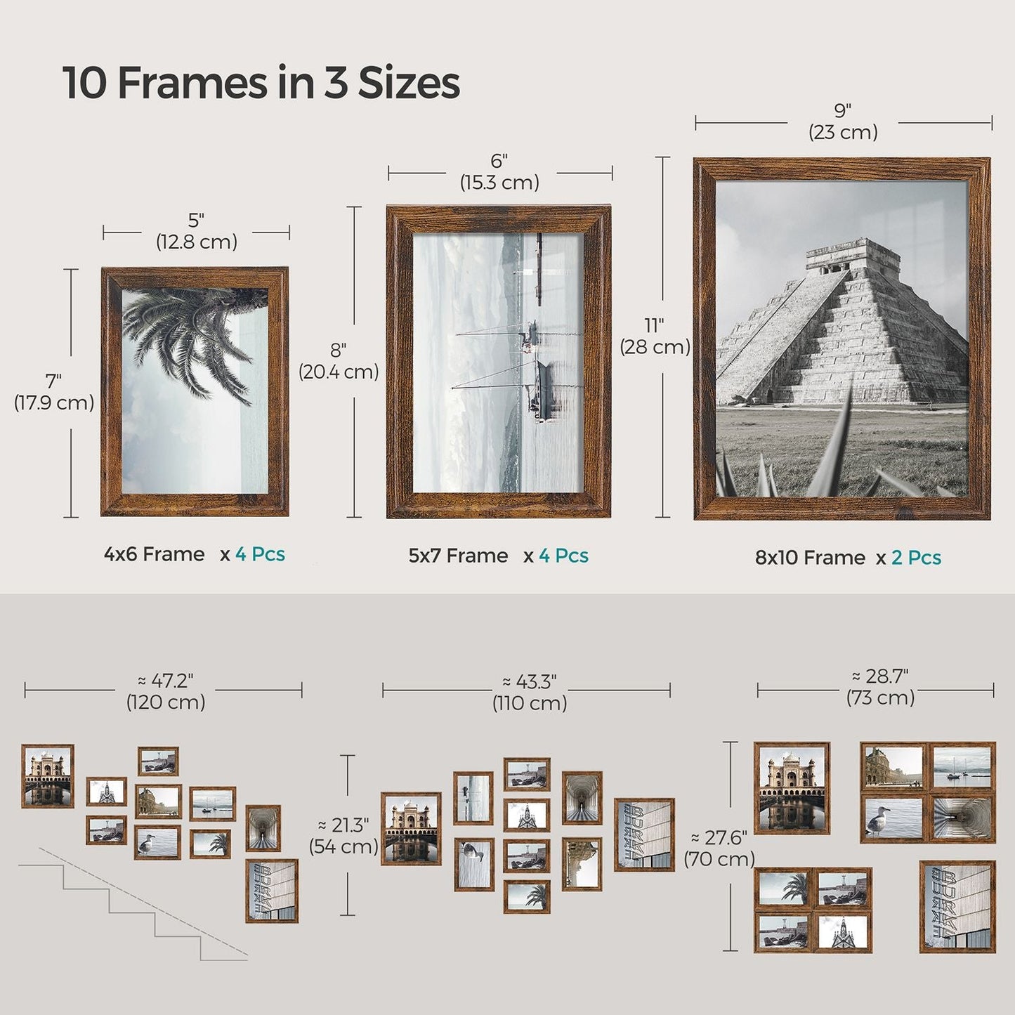 Set of 10 Collage Photo Frames, Two 8x10, Four 5x7, Four 4x6 Frames