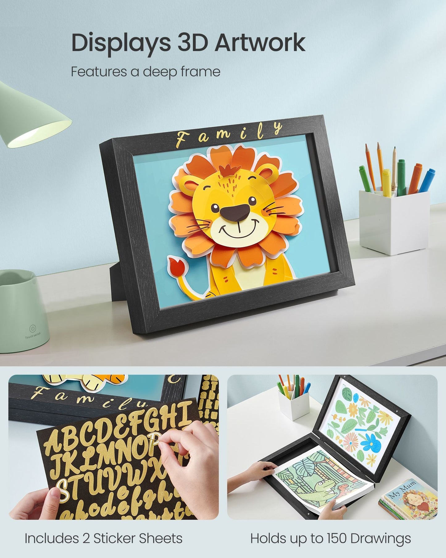 Kids Artwork Frames Changeable, Set of 2, A4, 8.5x11 Art Picture Frame Display for Room Decor