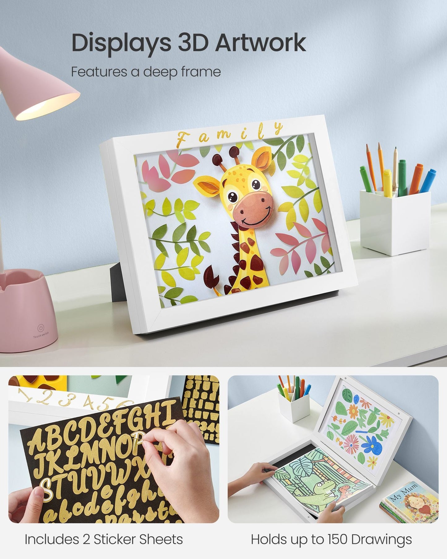 Kids Artwork Frames Changeable, Set of 2, A4, 8.5x11 Art Picture Frame Display for Room Decor