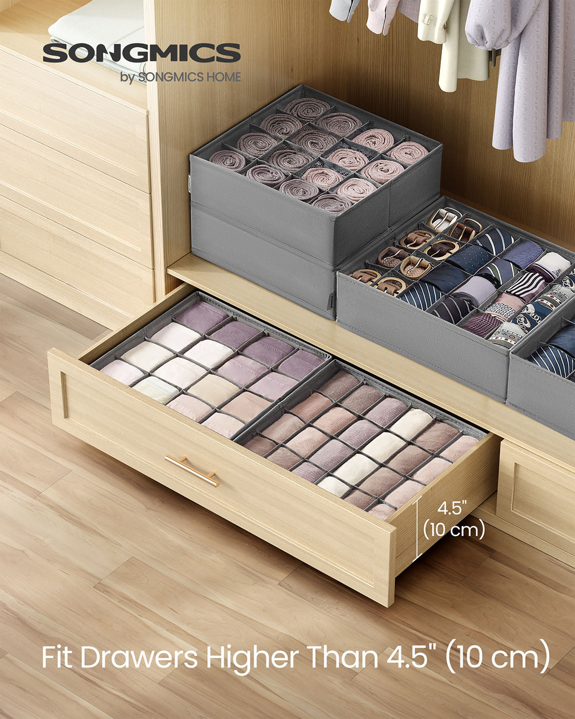 Set of 4 Closet Organizers for Underwear, 80 Cells