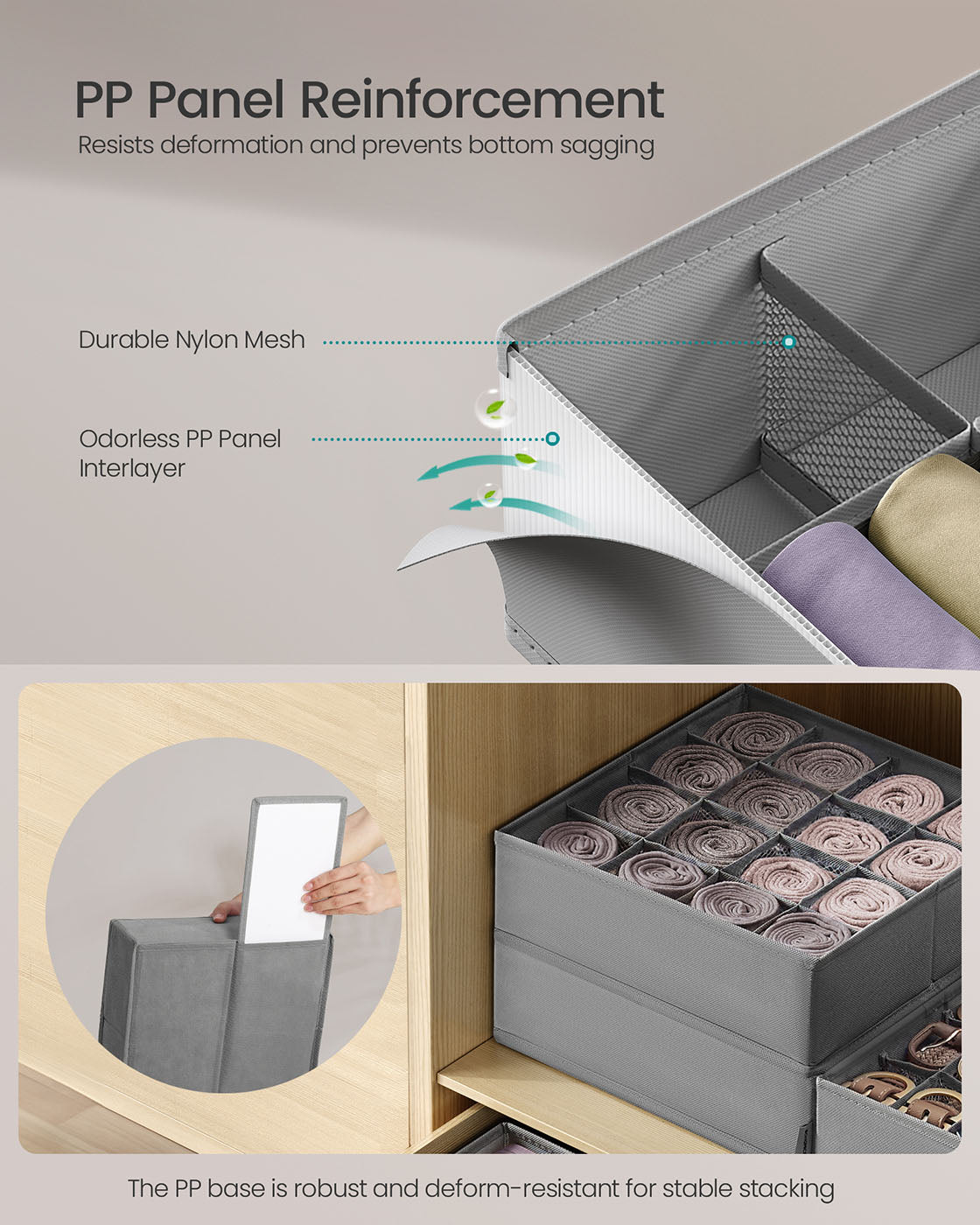 Set of 4 Closet Organizers for Underwear, 80 Cells