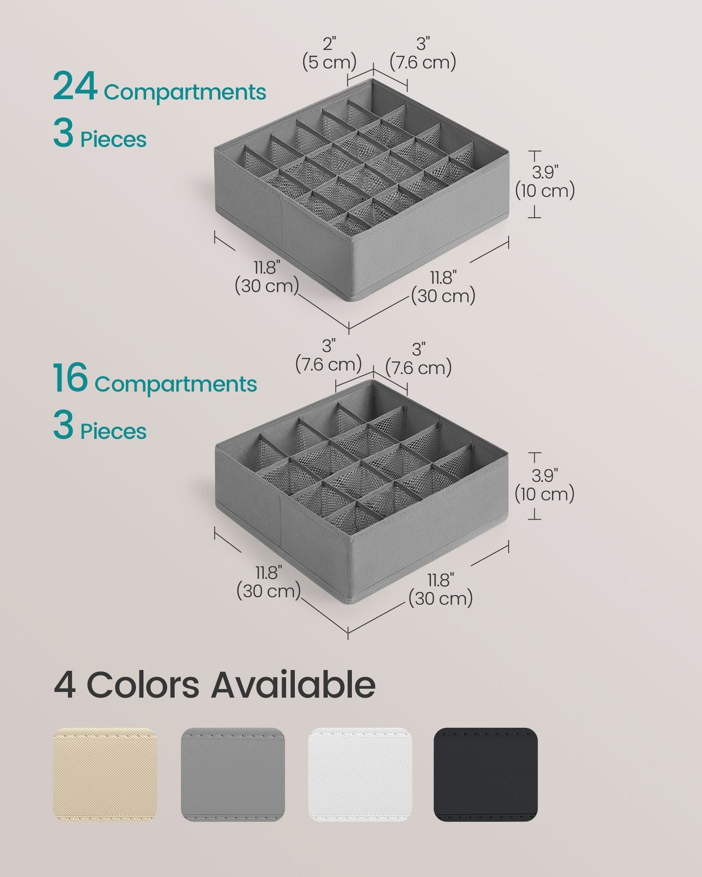 Set of 6 Closet Organizers for Underwear, 120 Cells