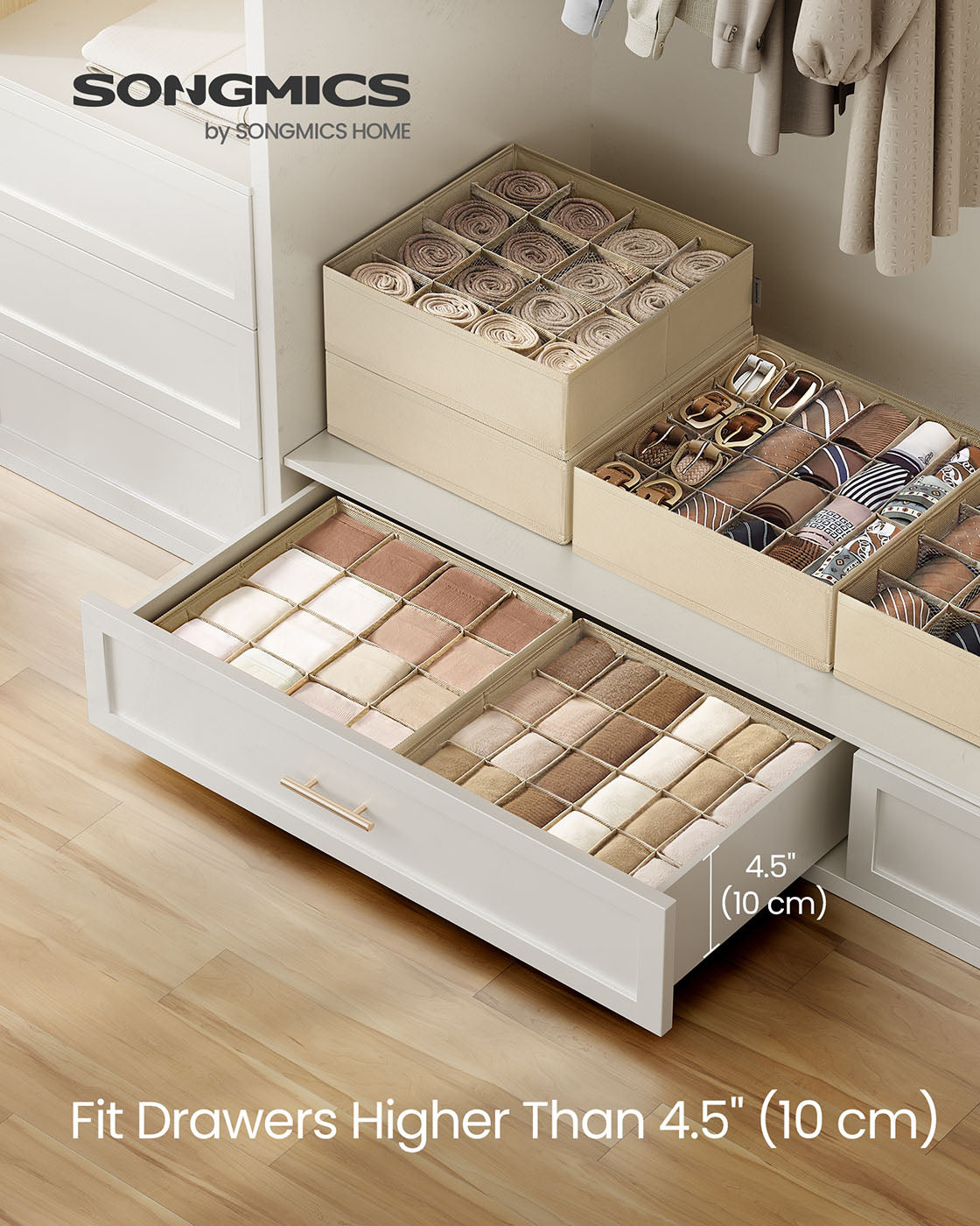 Set of 4 Closet Organizers for Underwear, 80 Cells