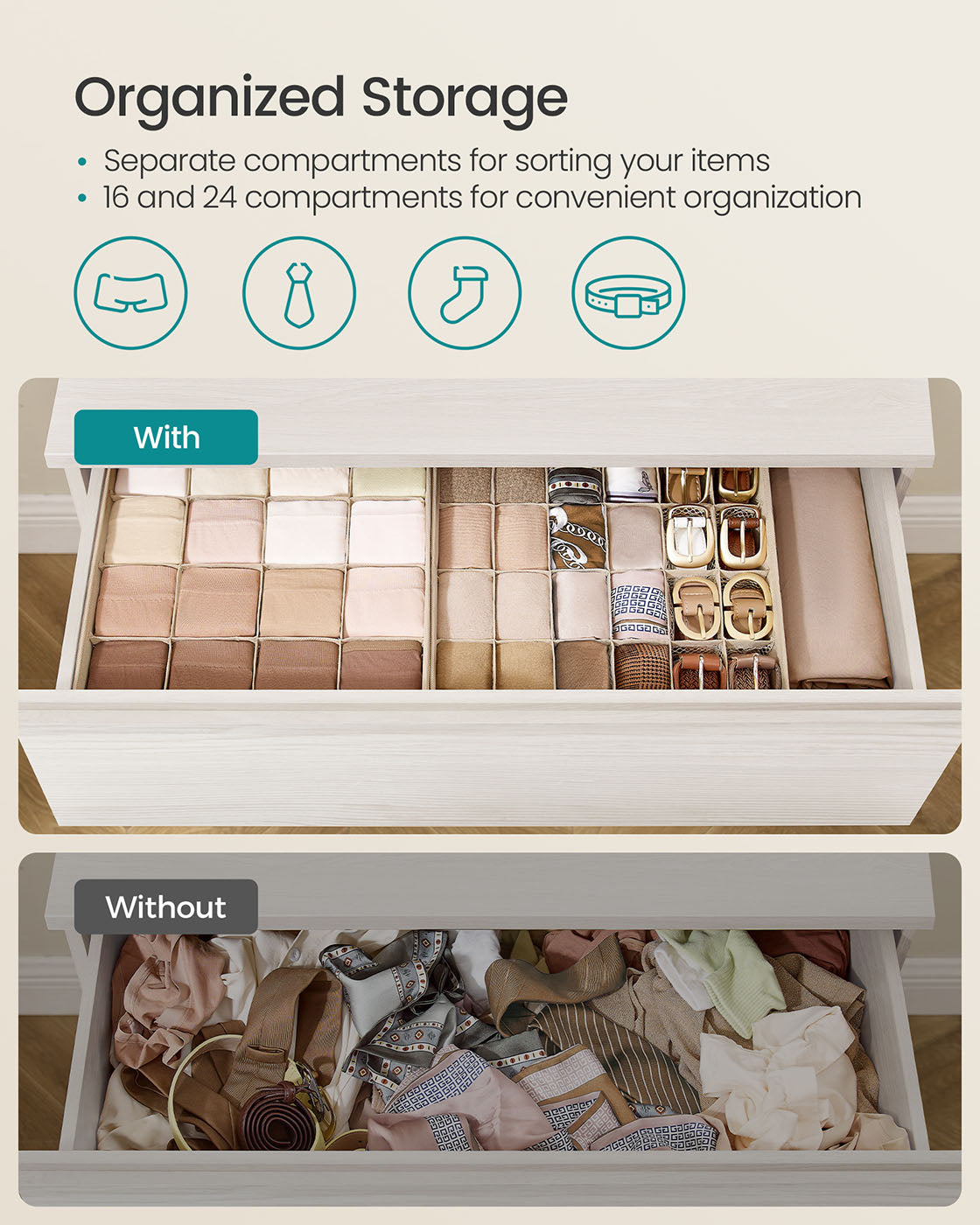 Set of 4 Closet Organizers for Underwear, 80 Cells