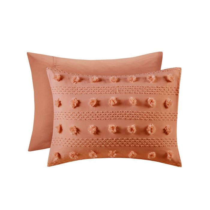 King / California King 3-Piece Rust Orange Pompom Microfiber Comforter Set