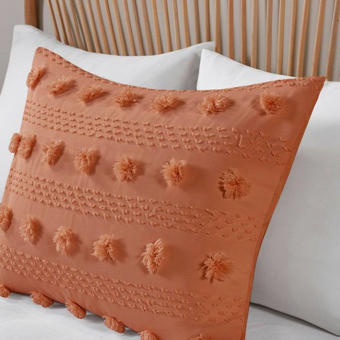 Twin/Twin XL 2-Piece Rust Orange Pompom Microfiber Comforter Set