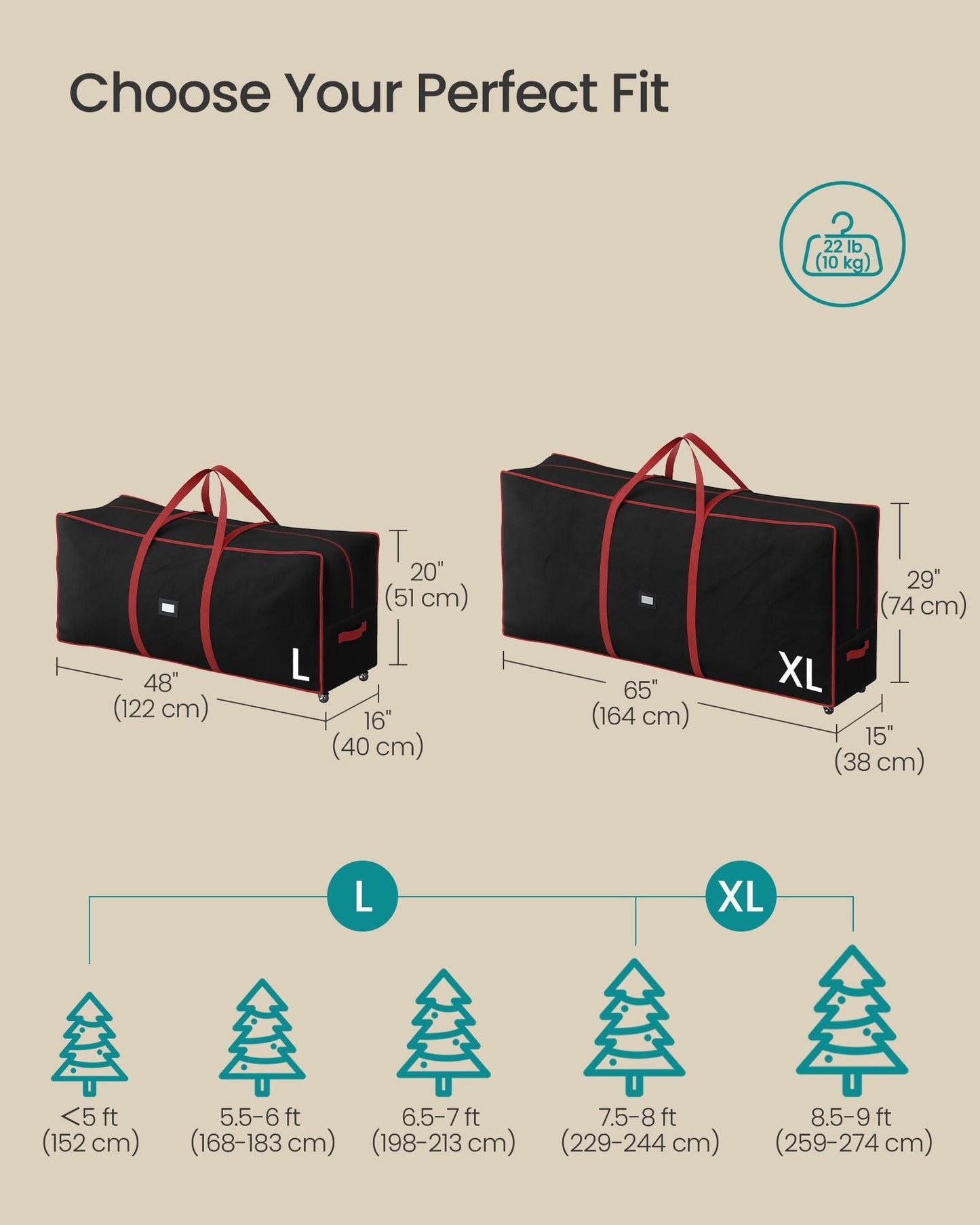 Christmas Tree Storage Bag with 1.6-Inch Wheels
