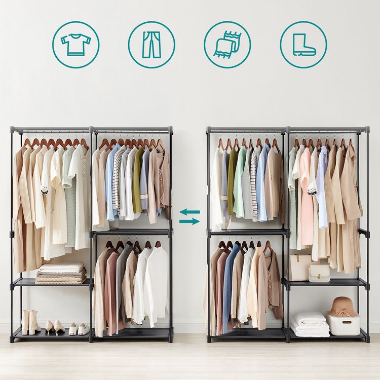 Clothes Rack, Closet Racks for Hanging Clothes, Clothes Wardrobe with 3 Hanging Rods