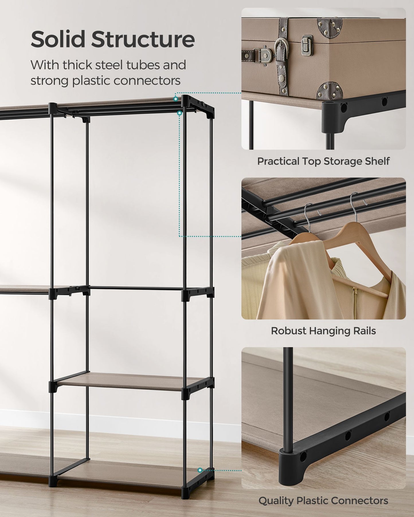 Freestanding Portable Closet with Shelves, Hanging Rods