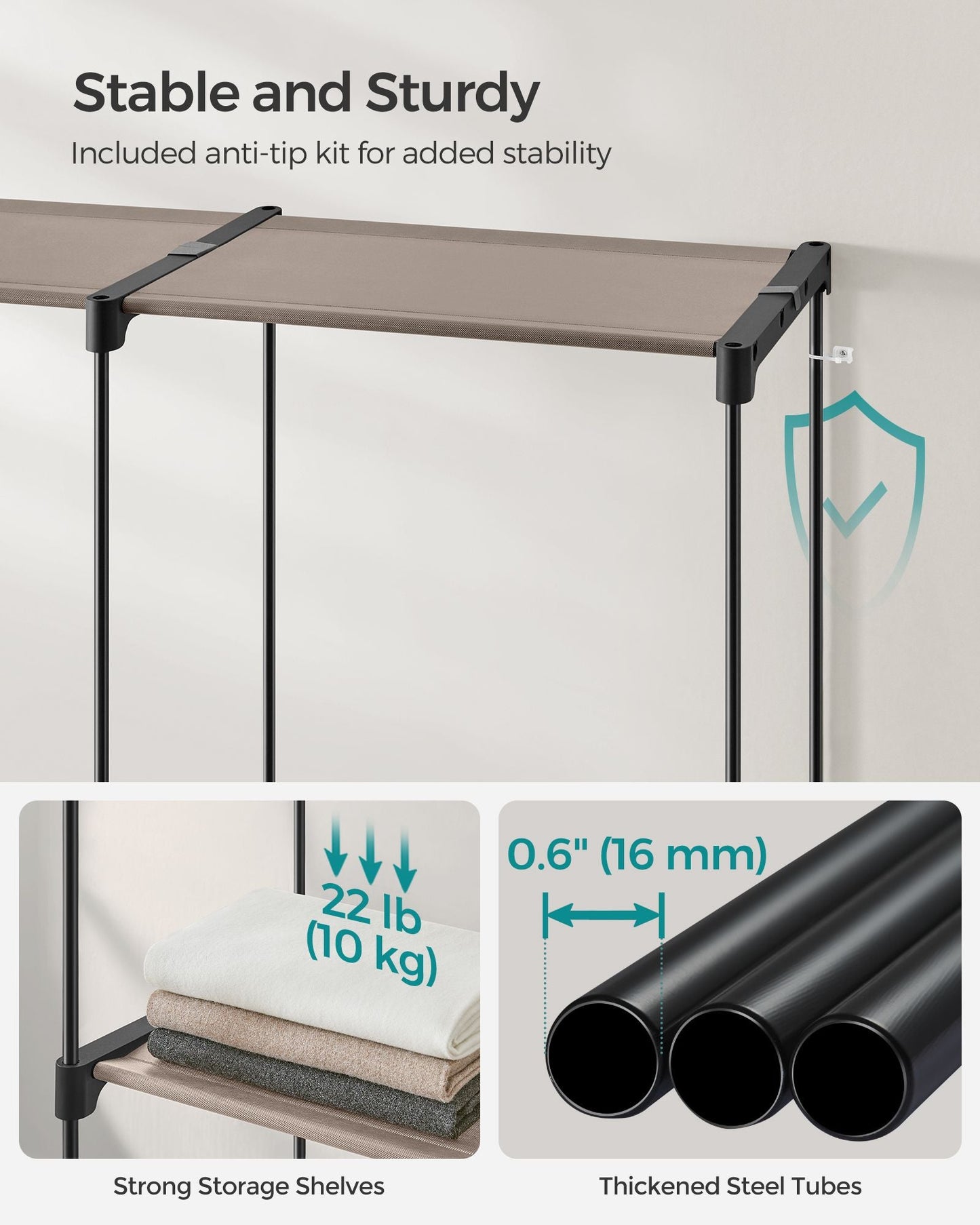 Freestanding Portable Closet with Shelves, Hanging Rods