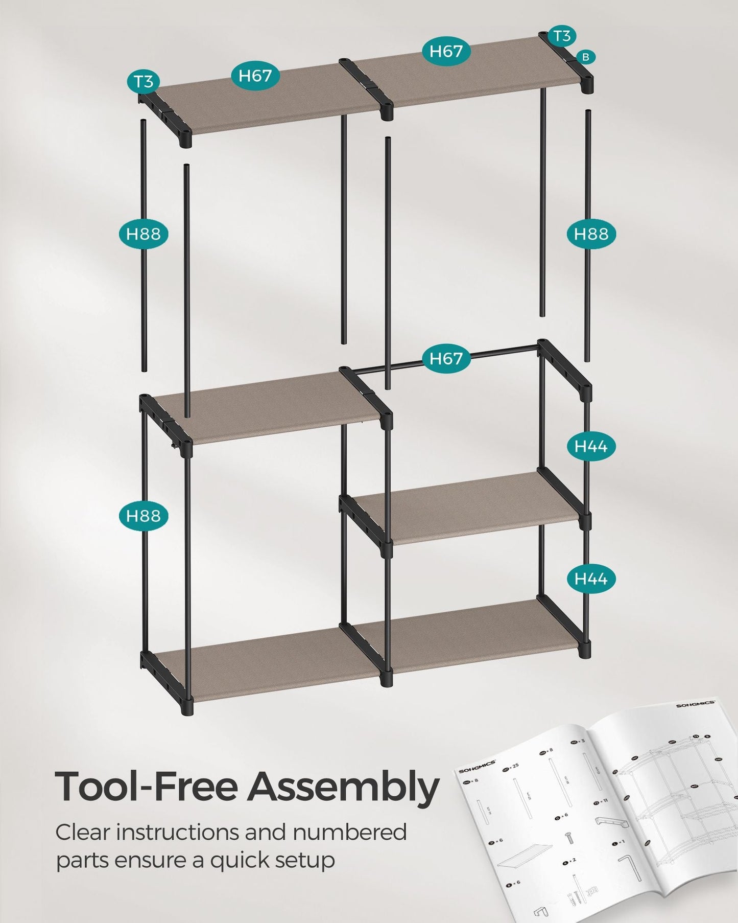 Freestanding Portable Closet with Shelves, Hanging Rods