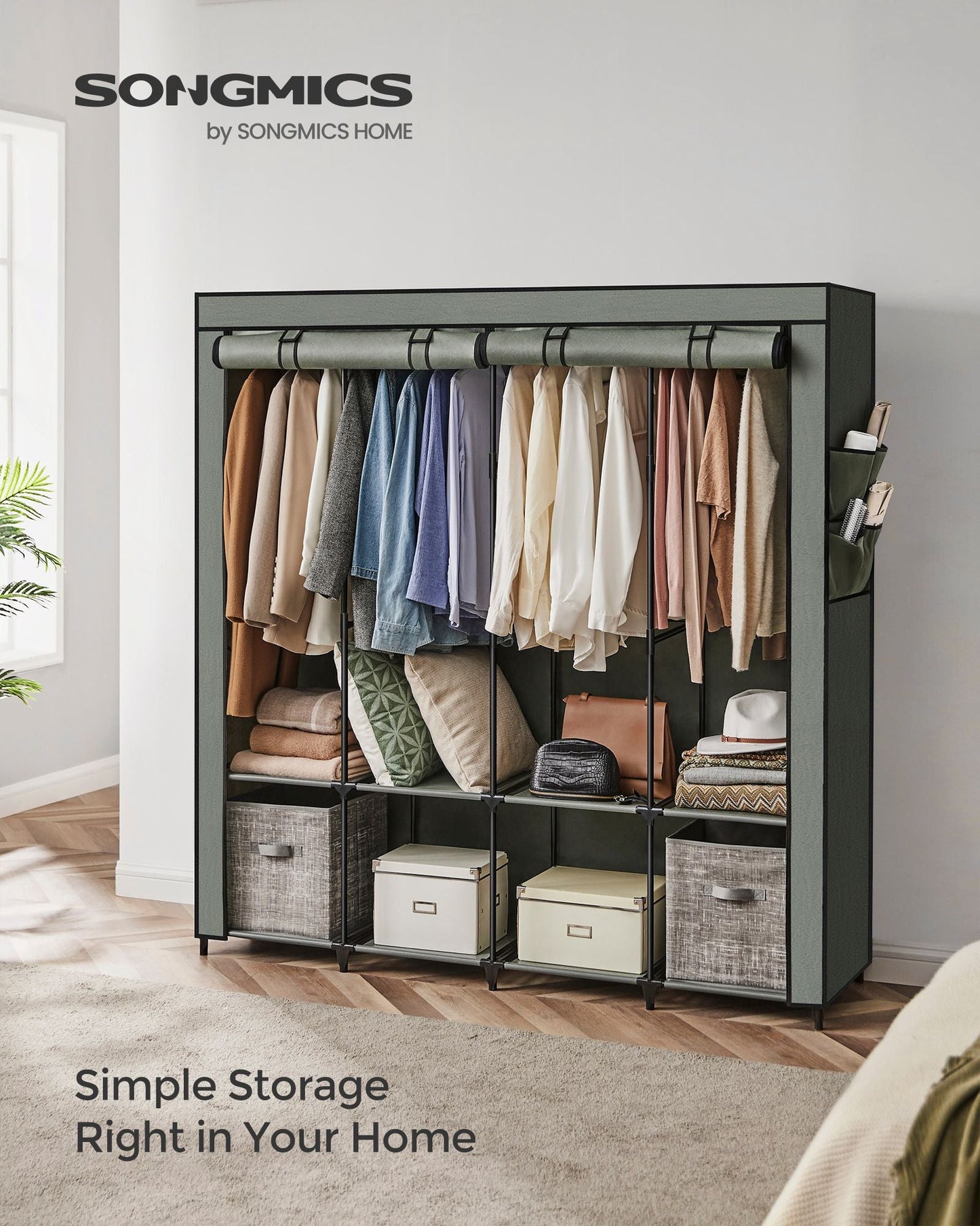 Portable Closet with Cover 4 Hanging Rods and Shelves
