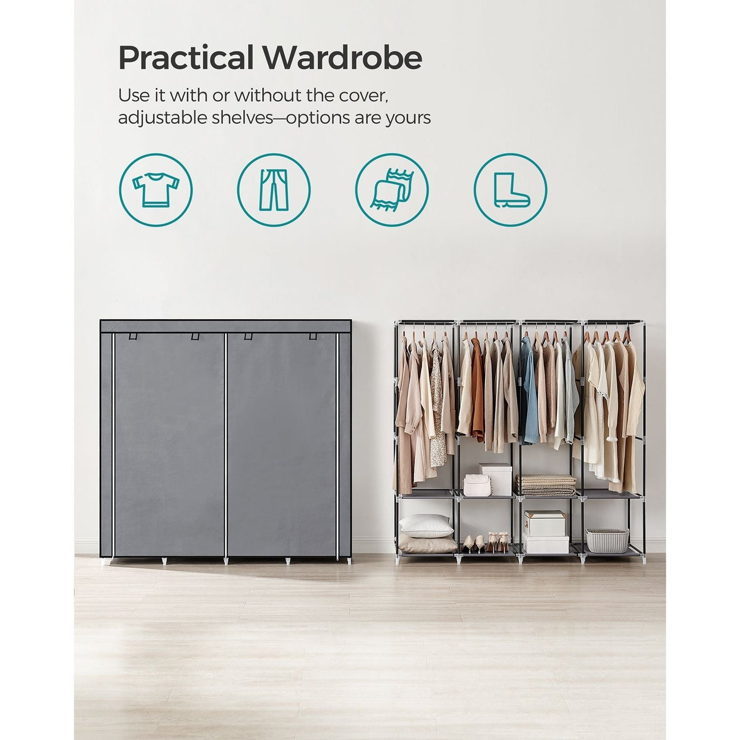 Portable Closet with 4 Hanging Rods