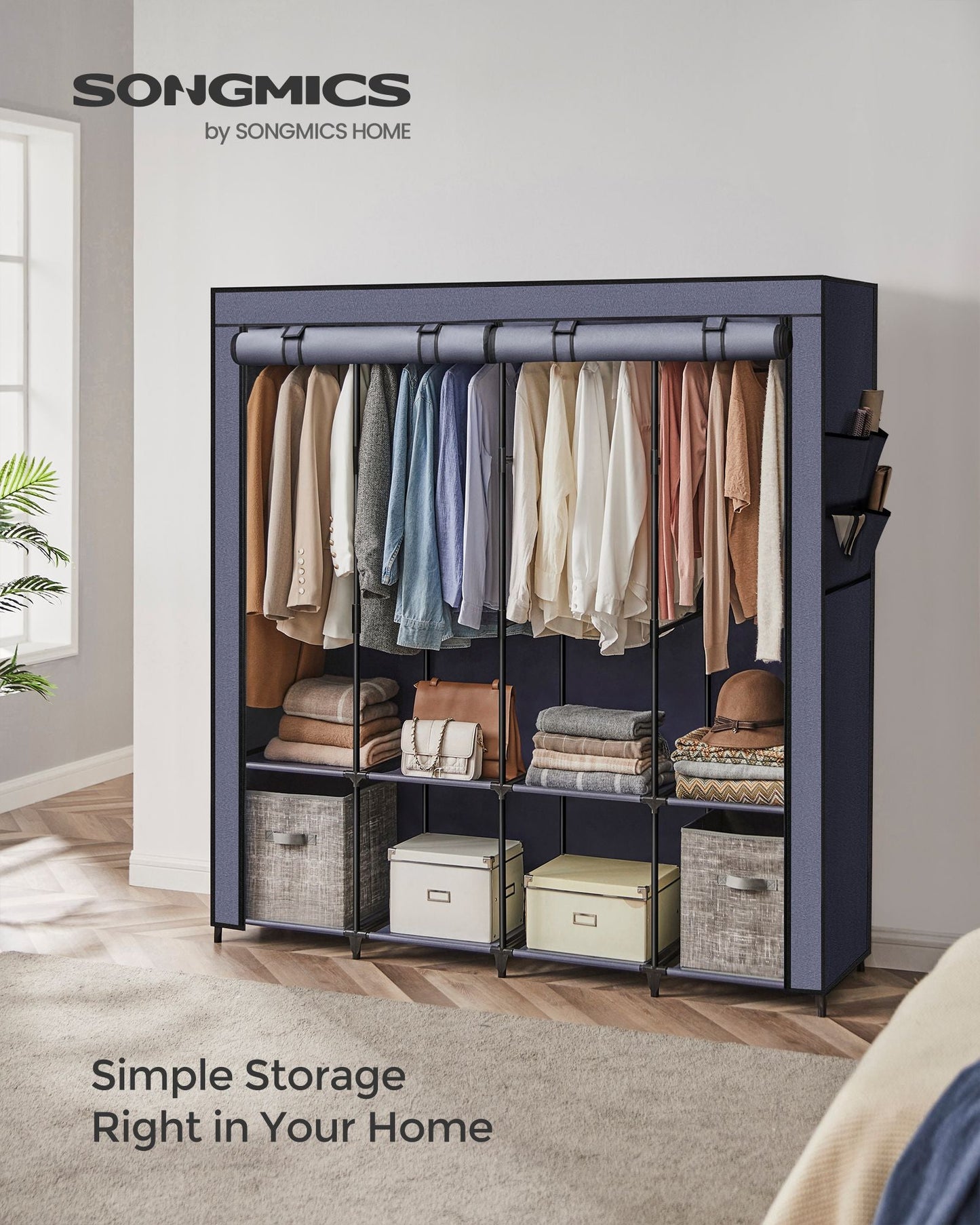 Portable Closet with 4 Hanging Rods and Shelves
