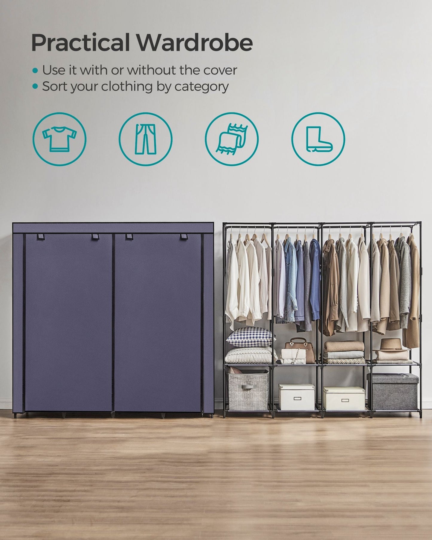 Portable Closet with 4 Hanging Rods and Shelves