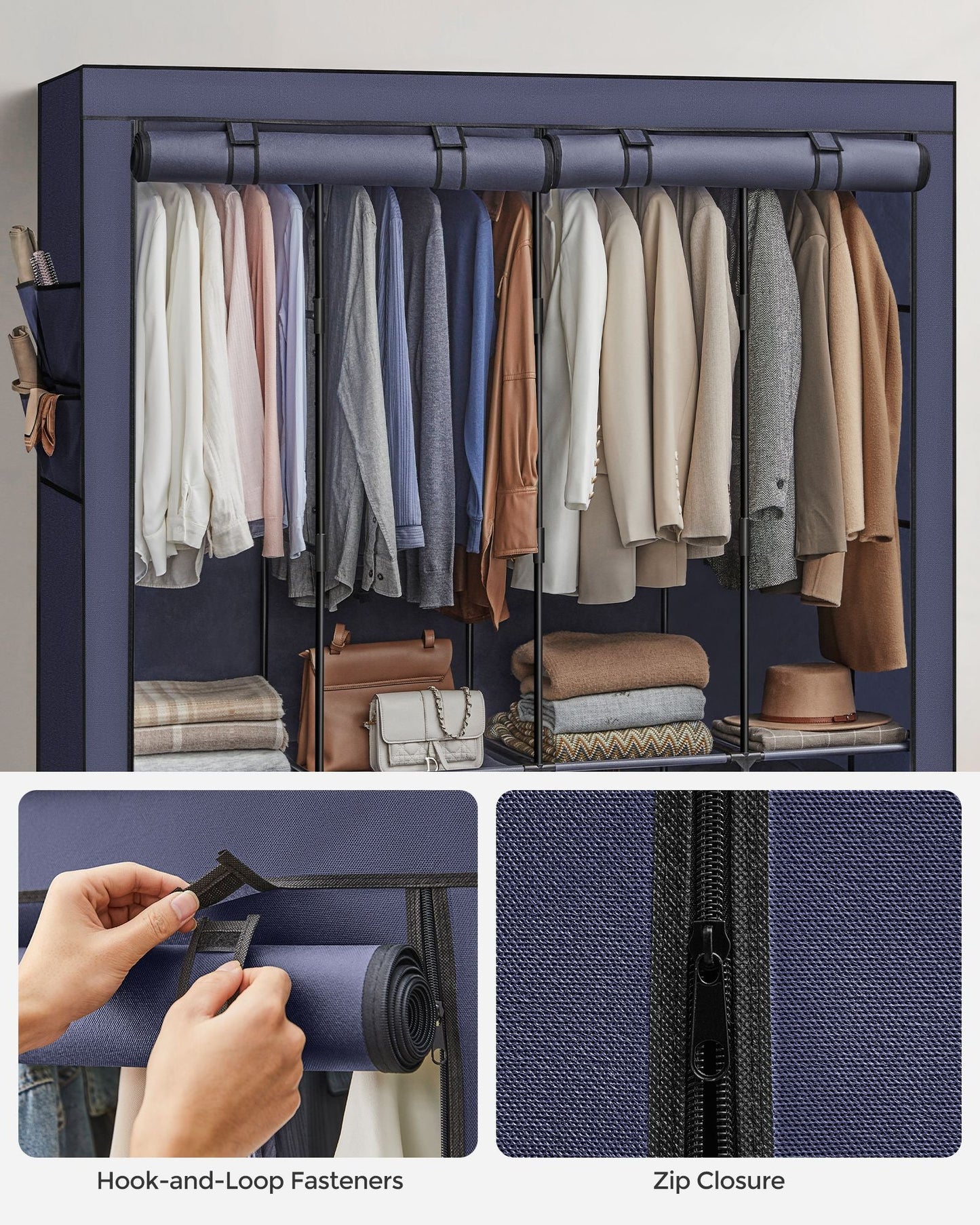 Portable Closet with 4 Hanging Rods and Shelves