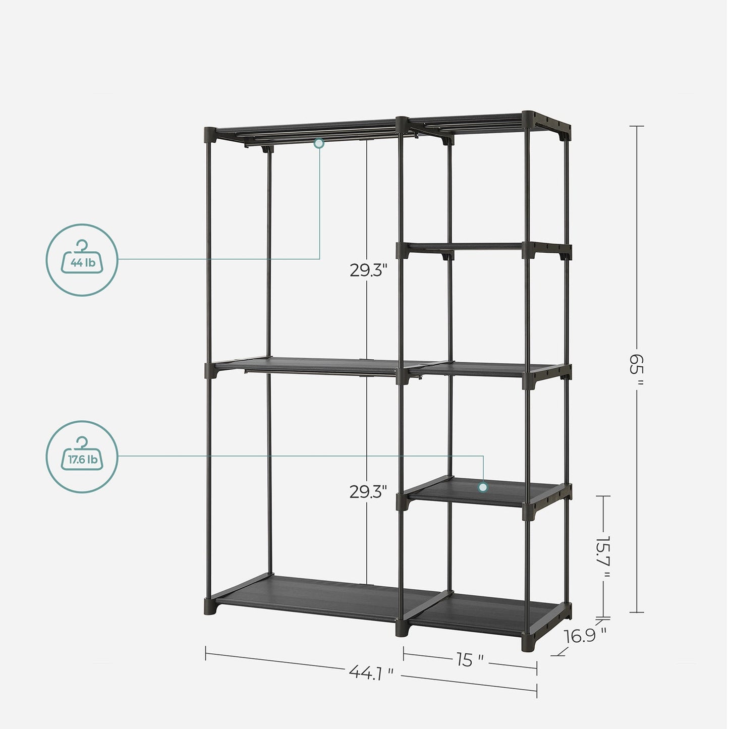 Freestanding Closet Organizer with Shelves, Hanging Rods