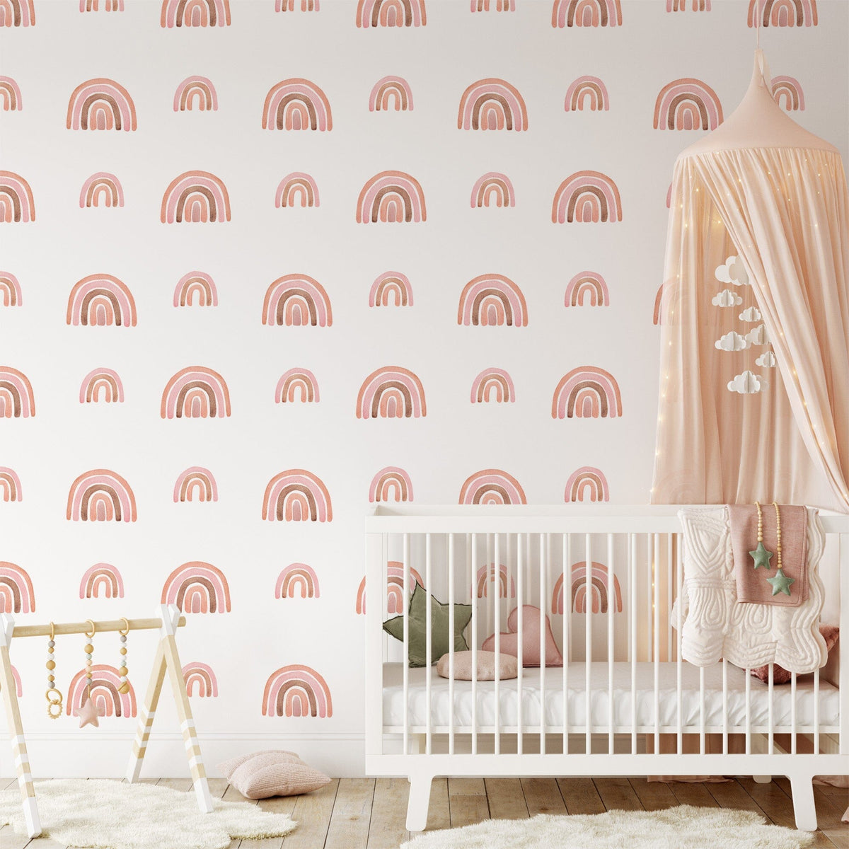 Pastel Boho Rainbow Peel and Stick Wallpaper | Girls Room Wall Decor