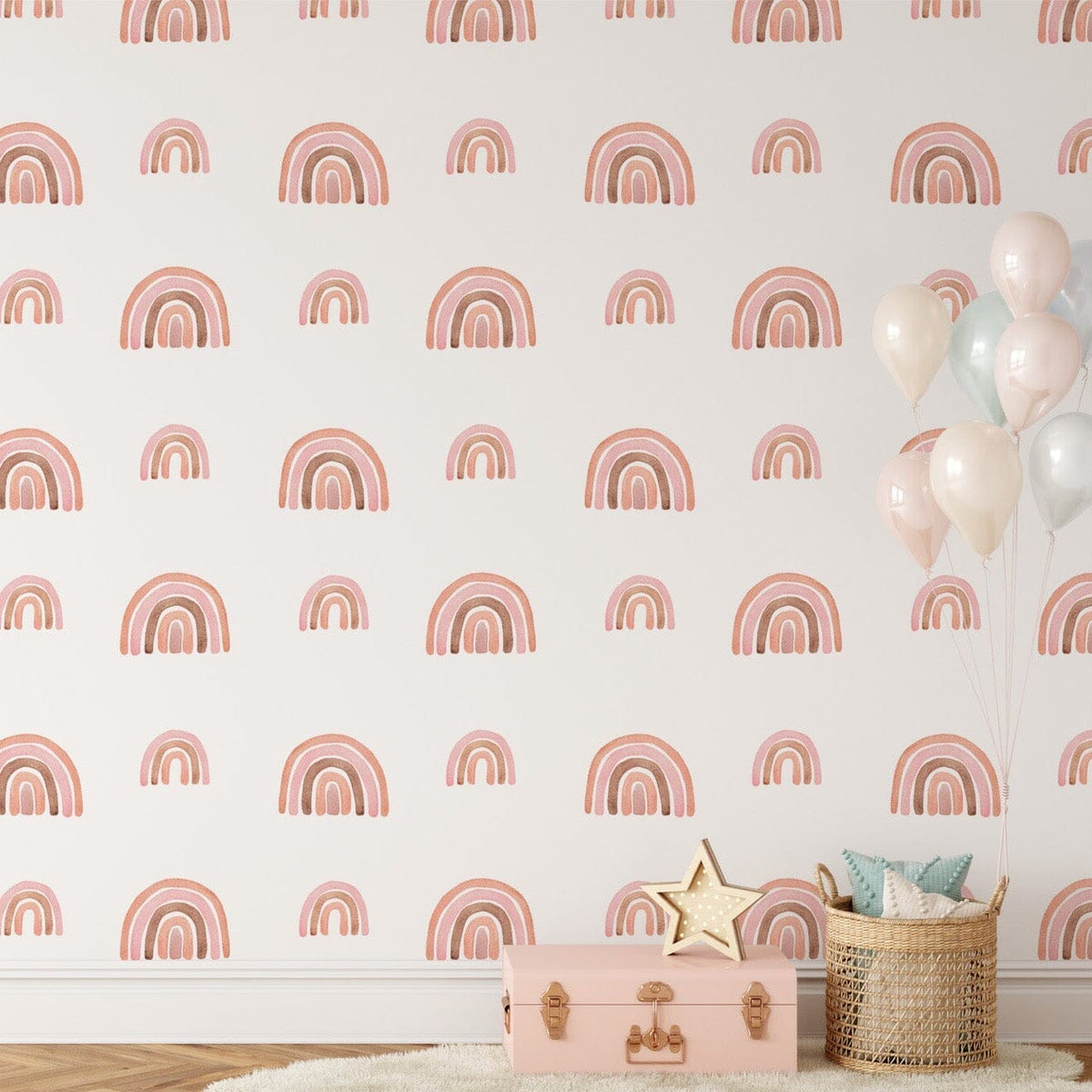 Pastel Boho Rainbow Peel and Stick Wallpaper | Girls Room Wall Decor