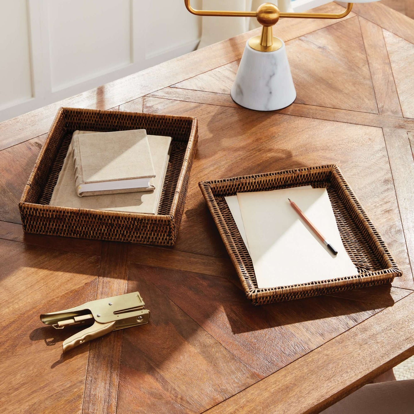 Rattan Lidded Letter Box for Home Office