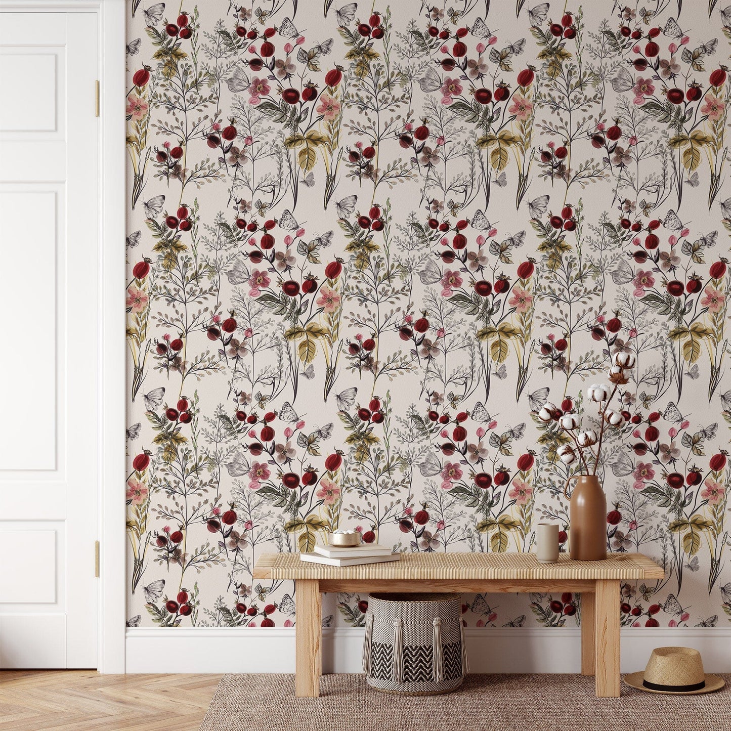 Red Flower Wallpaper - Rose Hip Wallpaper