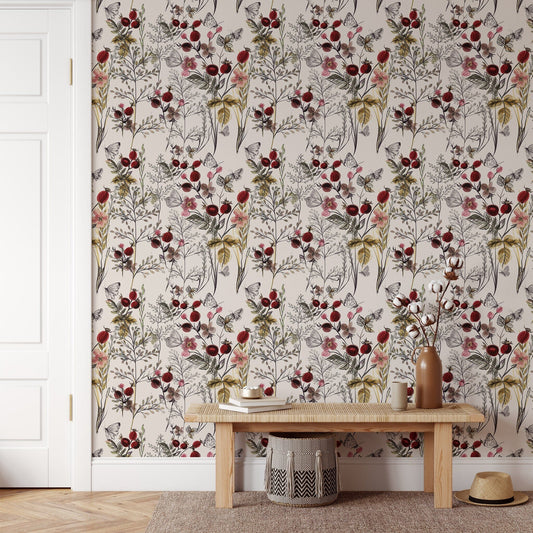 Red Flower Wallpaper - Rose Hip Wallpaper