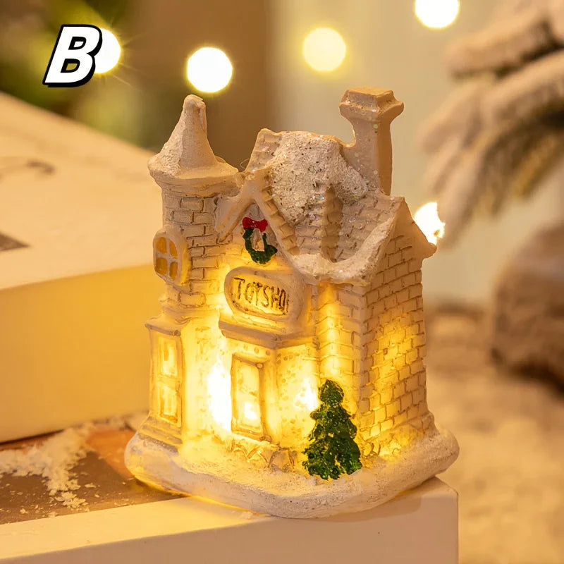 Resin Christmas House Lights, 5-Style Collectible Holiday Decorative Ornaments