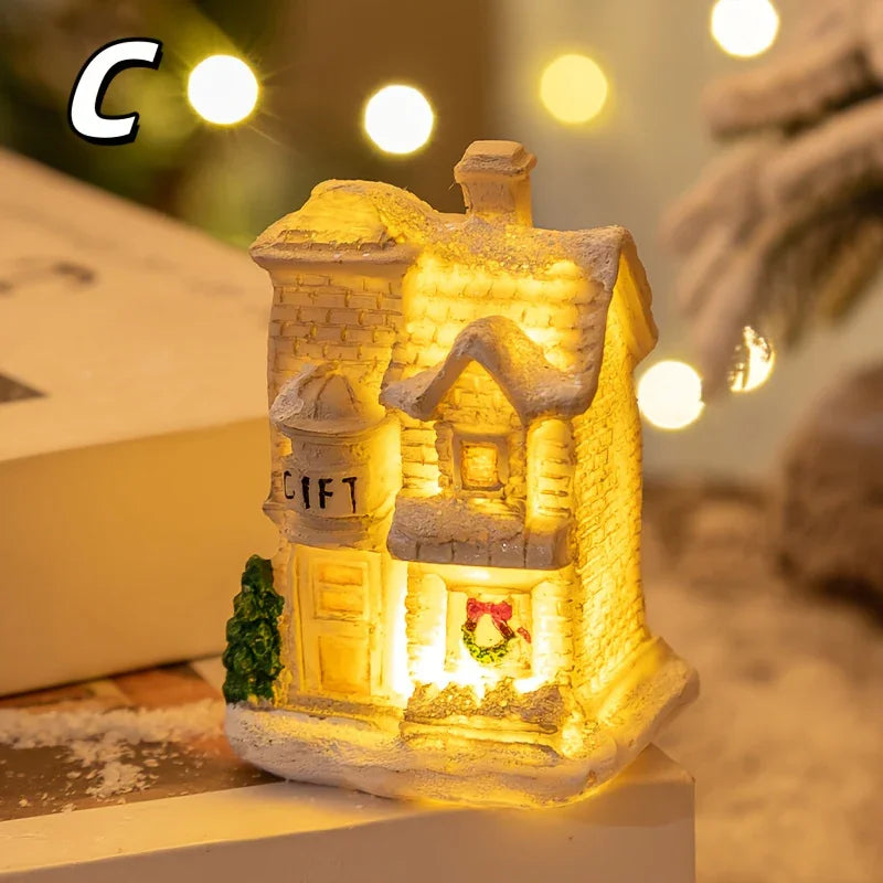 Resin Christmas House Lights, 5-Style Collectible Holiday Decorative Ornaments