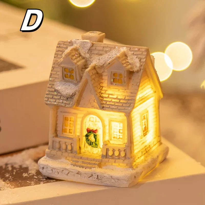 Resin Christmas House Lights, 5-Style Collectible Holiday Decorative Ornaments
