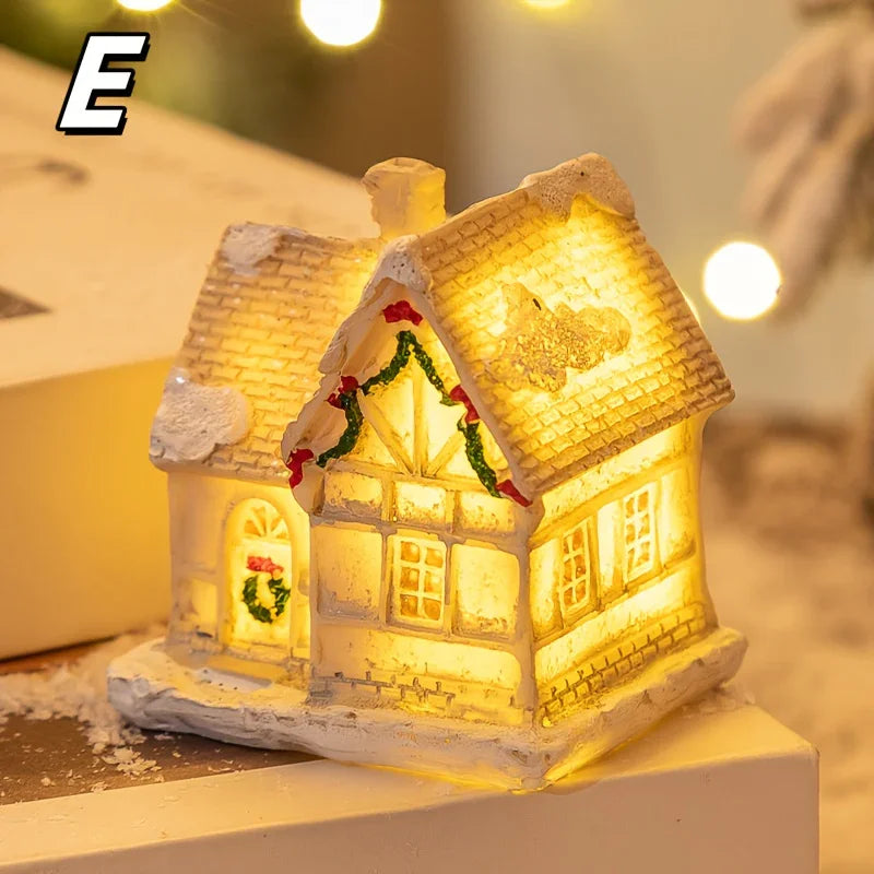 Resin Christmas House Lights, 5-Style Collectible Holiday Decorative Ornaments