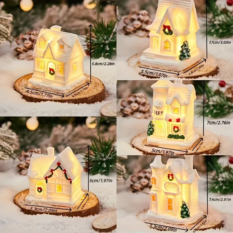 Resin Christmas House Lights, 5-Style Collectible Holiday Decorative Ornaments