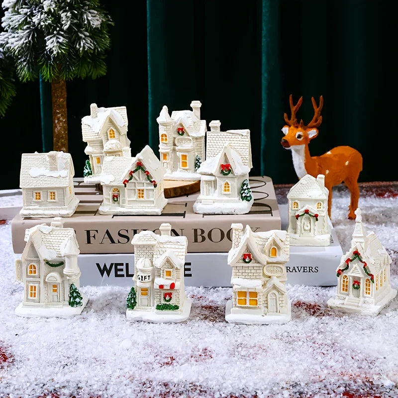 Resin Christmas House Lights, 5-Style Collectible Holiday Decorative Ornaments