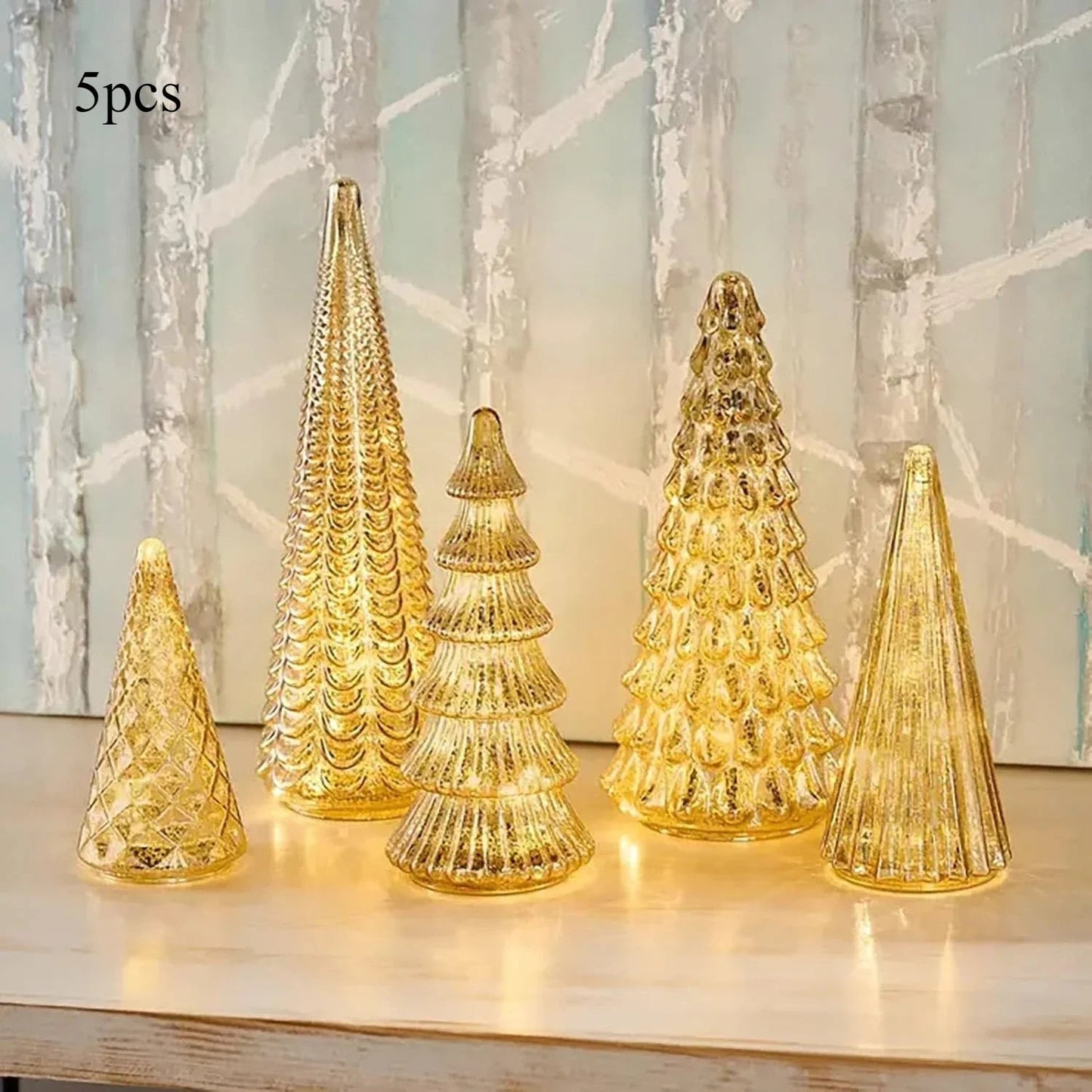 Resin Christmas Tree Statue Ornament Set of 5 Luminous Pieces