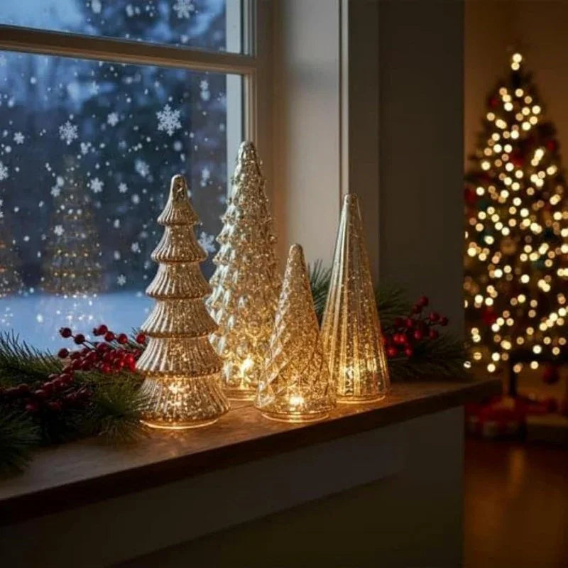 Resin Christmas Tree Statue Ornament Set of 5 Luminous Pieces