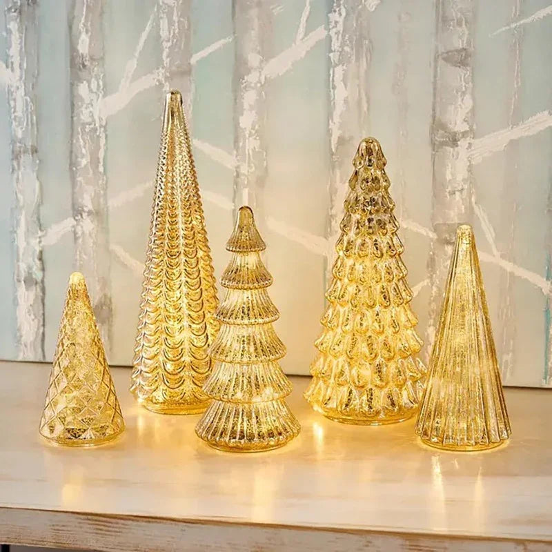 Resin Christmas Tree Statue Ornament Set of 5 Luminous Pieces
