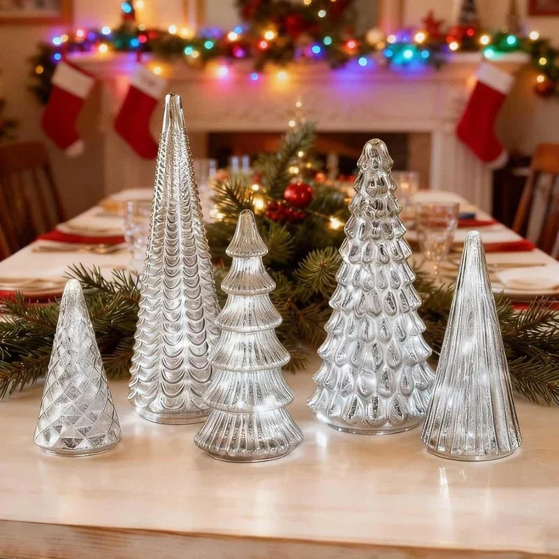 Resin Christmas Tree Statue Ornament Set of 5 Luminous Pieces