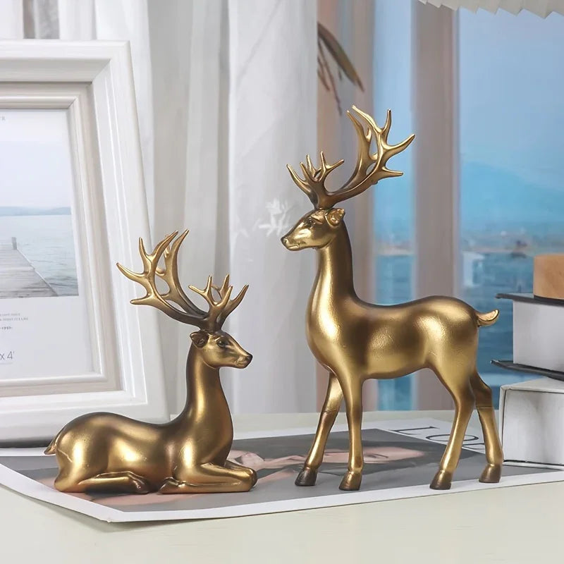 Resin Deer Figurines Black and Golden Color