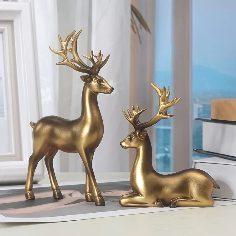 Resin Deer Figurines Black and Golden Color