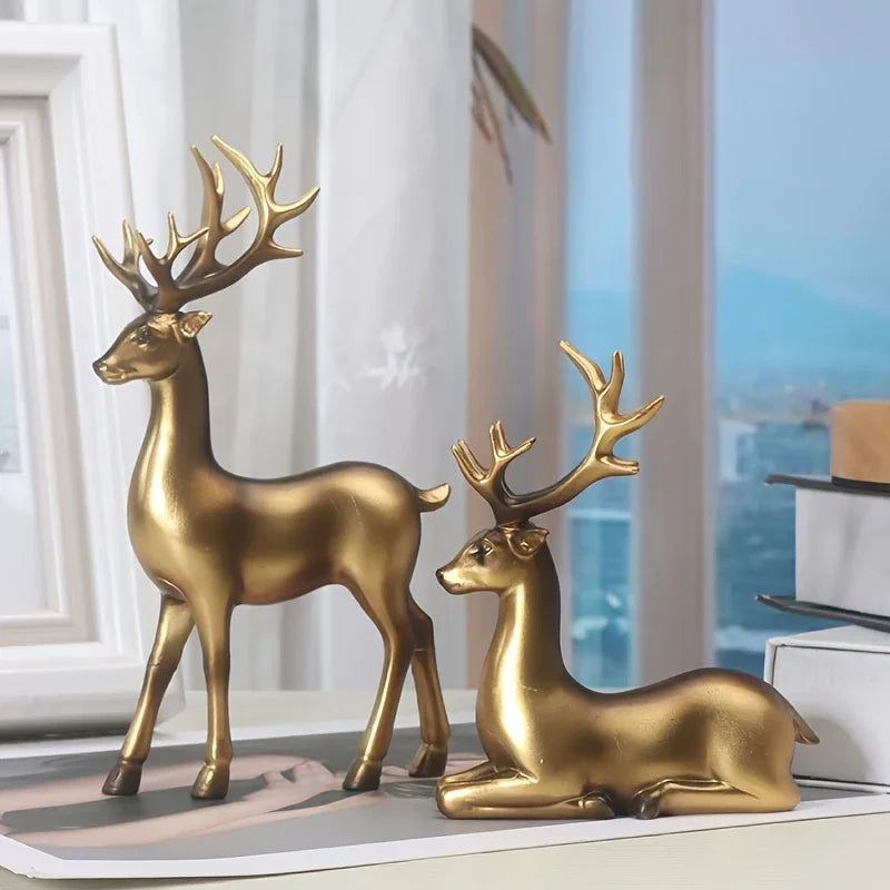 Resin Deer Figurines Black and Golden Color