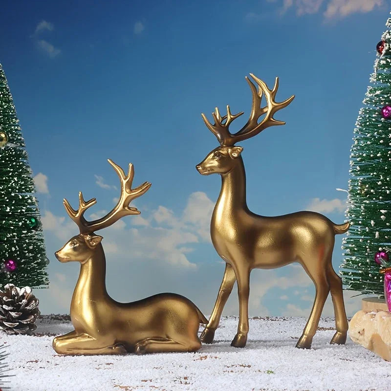 Resin Deer Figurines Black and Golden Color