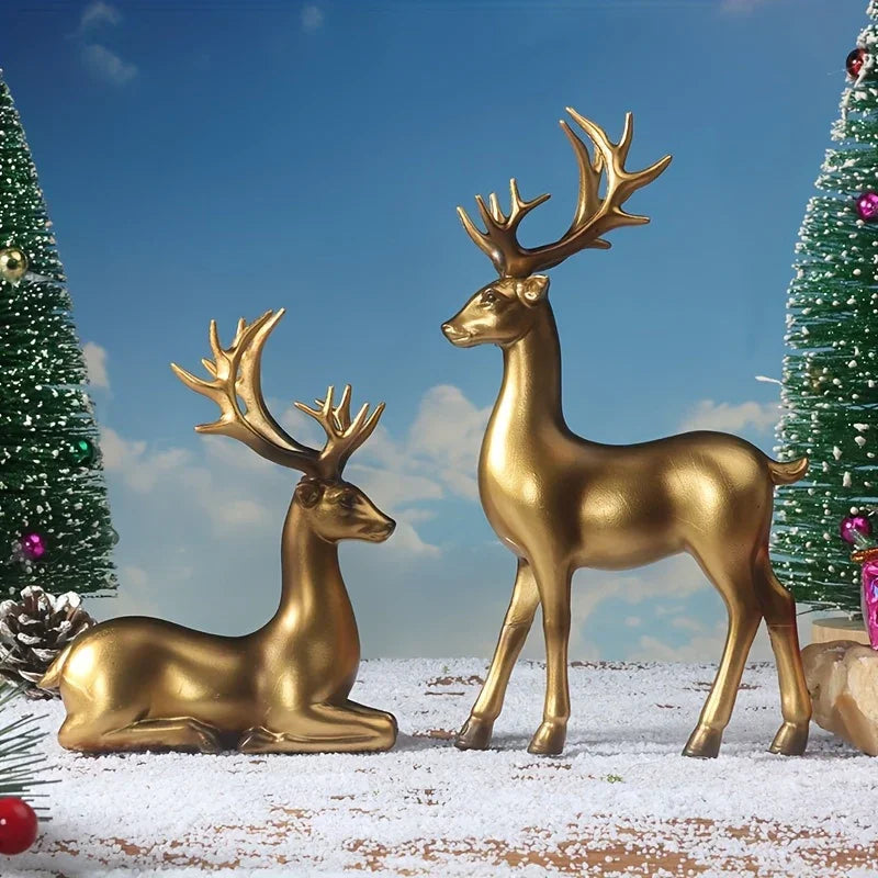 Resin Deer Figurines Black and Golden Color