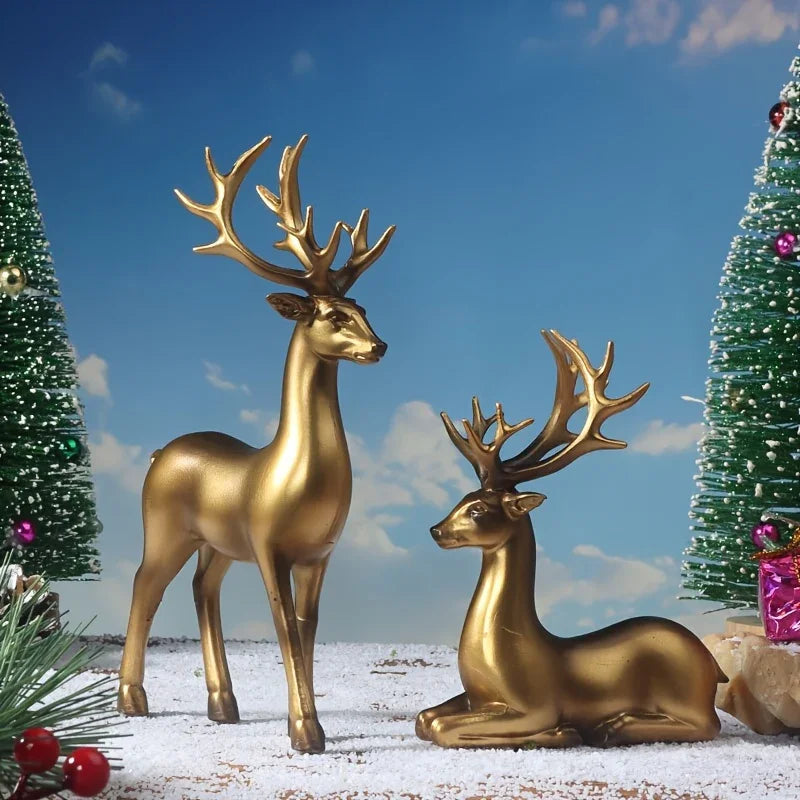 Resin Deer Figurines Black and Golden Color