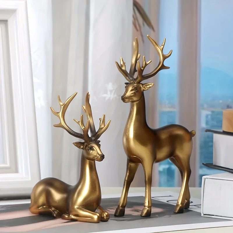Resin Deer Figurines Black and Golden Color