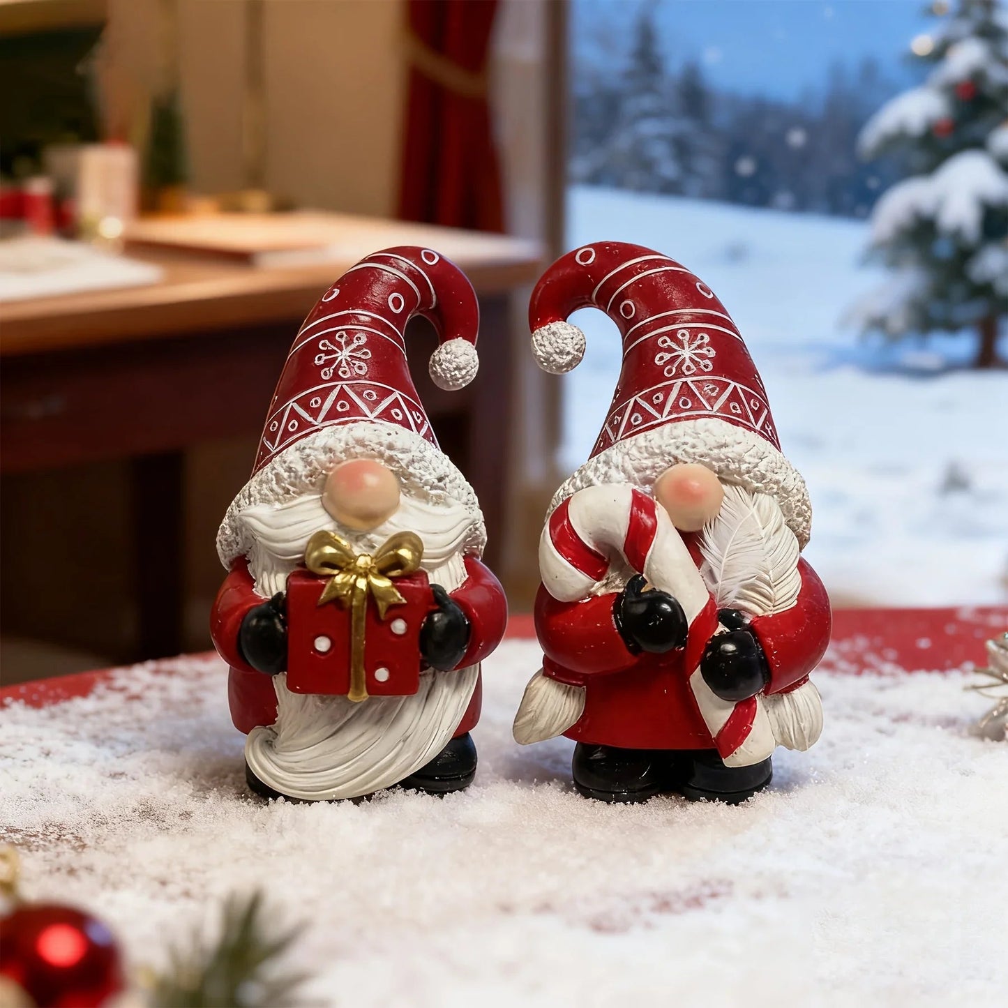 Resin Heart-Shaped Gnome Figurine with Red & White Gnomes and Black Arms