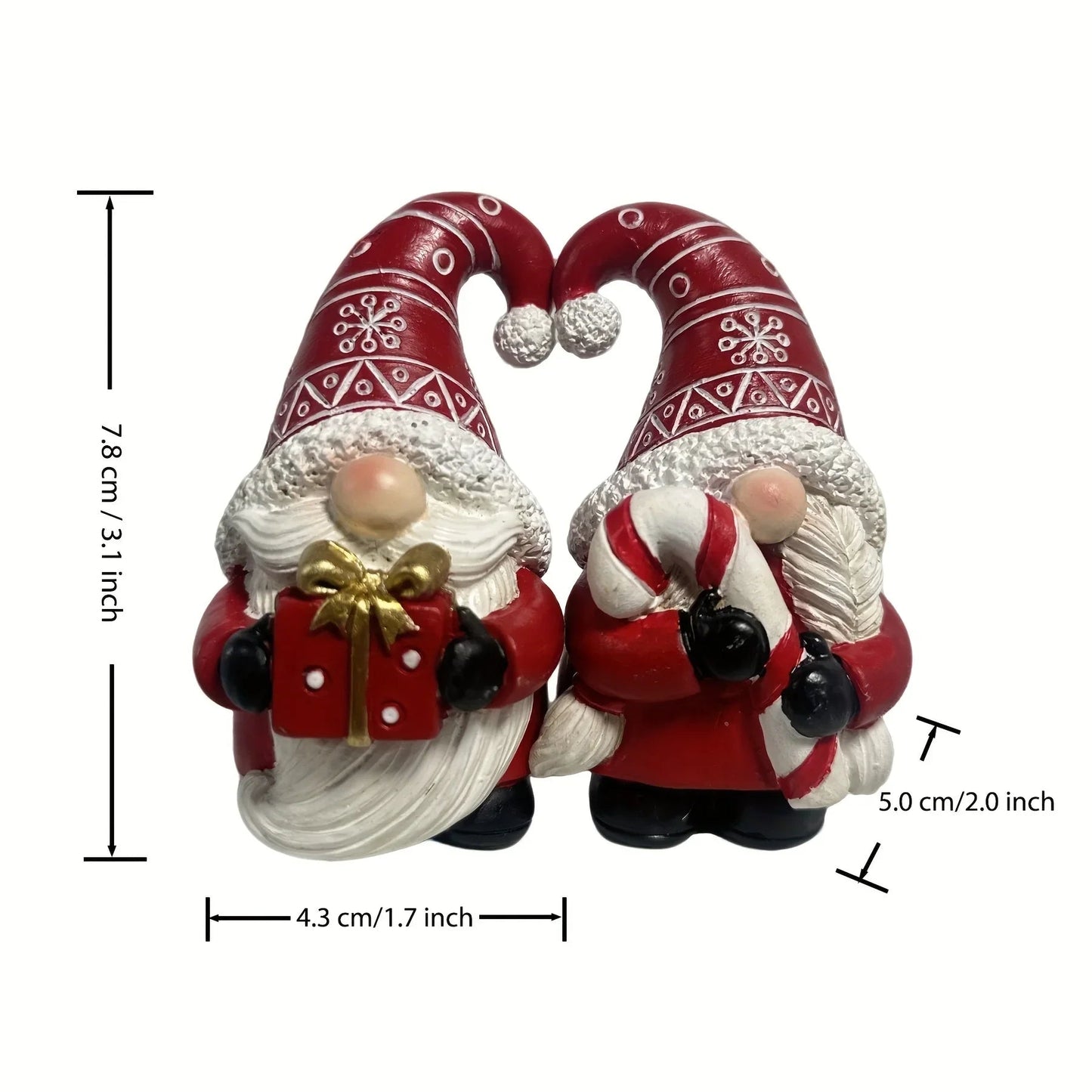 Resin Heart-Shaped Gnome Figurine with Red & White Gnomes and Black Arms
