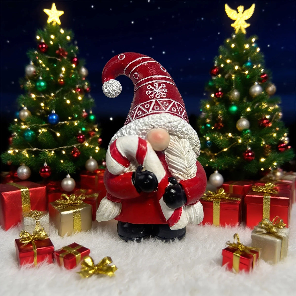 Resin Heart-Shaped Gnome Figurine with Red & White Gnomes and Black Arms