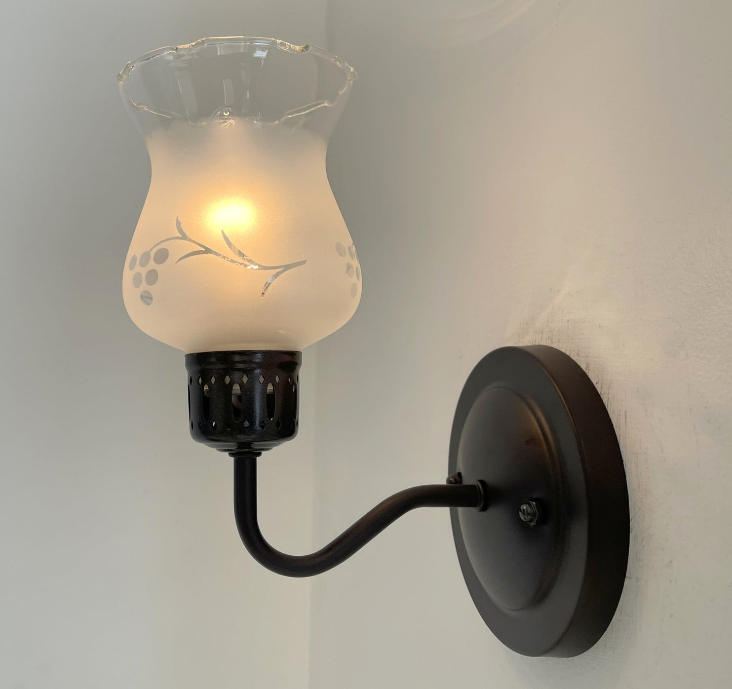 RETRO Etched Antique 1960's Glass Wall Sconce Light Fixture